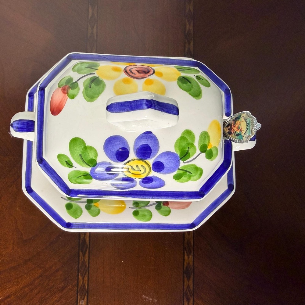 Vintage Portuguese Floral Ceramic Covered Dish Tray Jay Willfred Andrea by Sadek - Picture 8 of 12